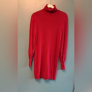 WAYF Red Turtleneck Mini Sweater Dress with Balloon Sleeves VGUC sz S